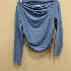 Women’s Blue Elegant Modern Off-Shoulder long sleeve Top L.